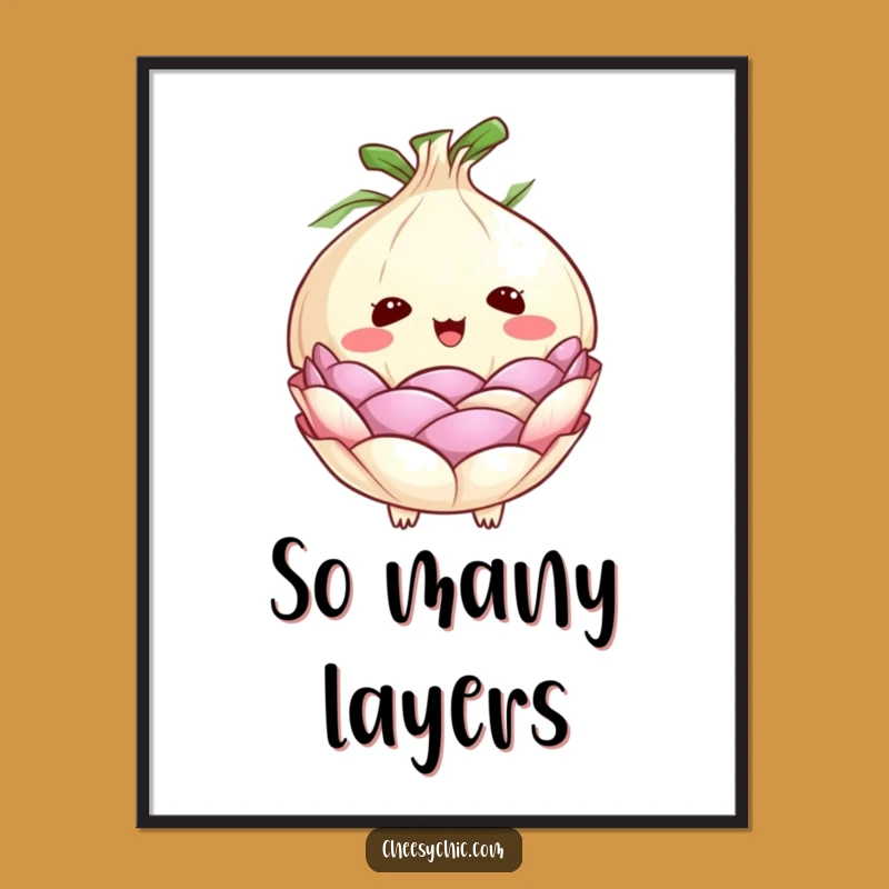 Funny Onion Surprise Poster: Cute Peeling Layers Art, Quirky Funny Wall Decor Gift
