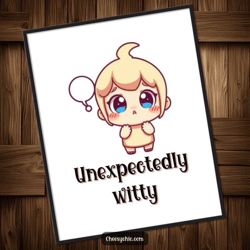 Funny poster showcasing a small stylized character in a state of wide-eyed surprise with a popping speech bubble, capturing a hilarious instant.