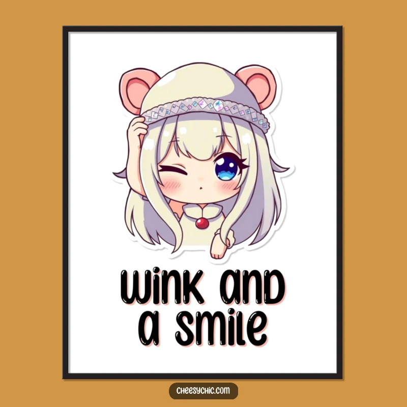 Funny Winking Character Poster - Sequined Hat Art for Chic Spaces