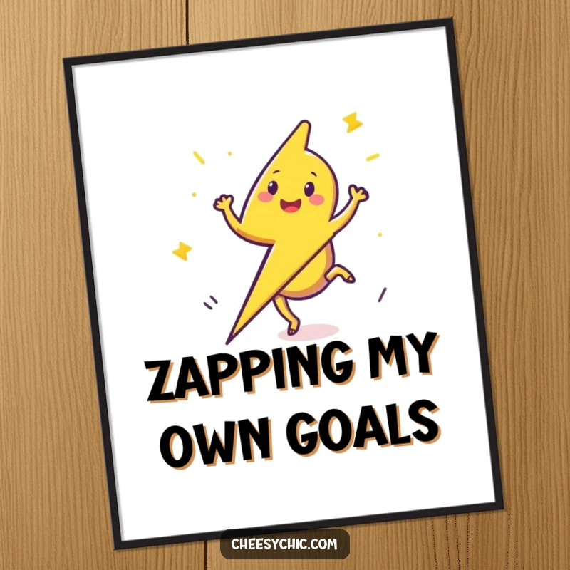 Funny Poster of a happy lightning bolt performing a cartwheel, showcasing its electrifying energy and playful movement.