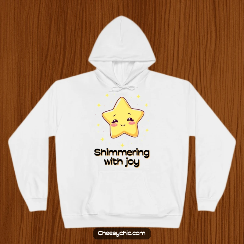 Funny Hoodie featuring a giggling star raining tiny sparkles, radiating warmth and celestial fun.