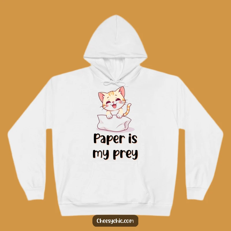 Funny Cat Pouncing Paper Hoodie - Cozy & Comical Cat Fanatic Sweatshirt Gift