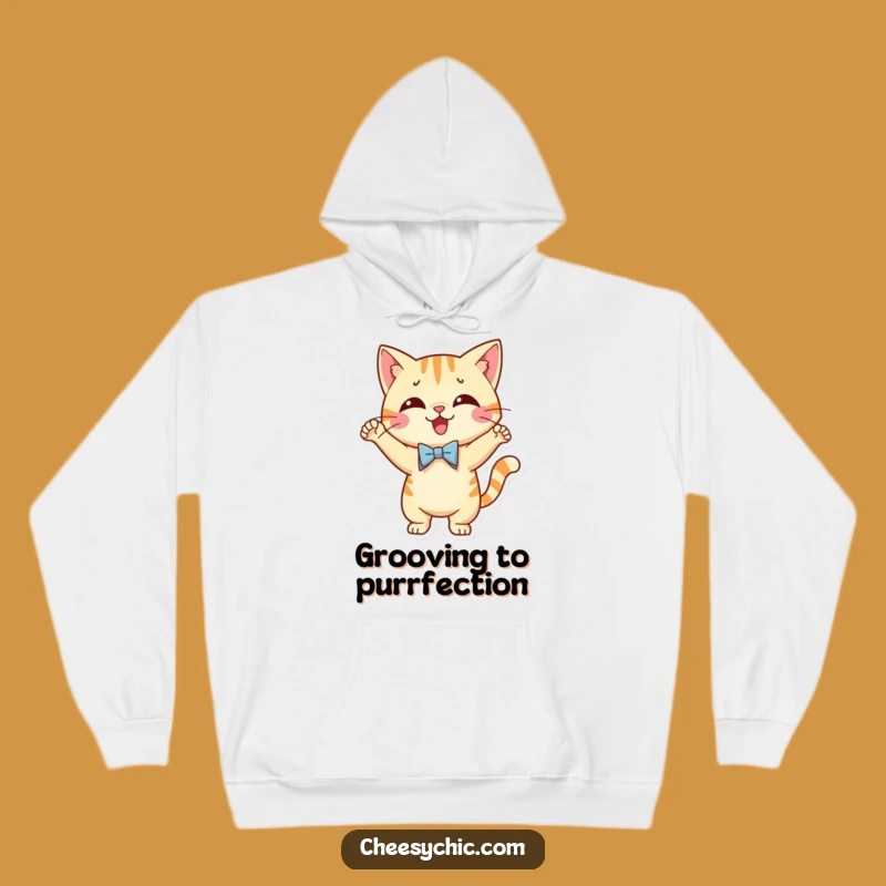 Funny Dancing Cat Bow Tie Hoodie - Cozy & Comical Cat Sweatshirt for Fun Lovers