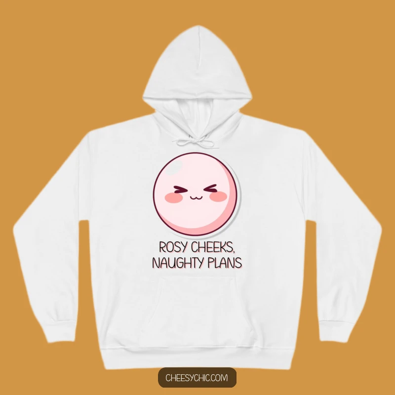 Funny Mischievous Pink Character Hoodie - Cozy Winking Gift for Playful Comfort