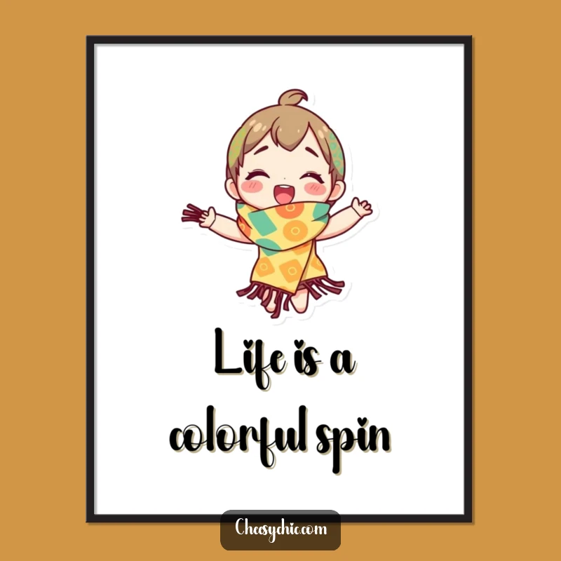 Free Printable Wall Art: Energetic Spinning Character, Colorful Scarf Downloadable Decor