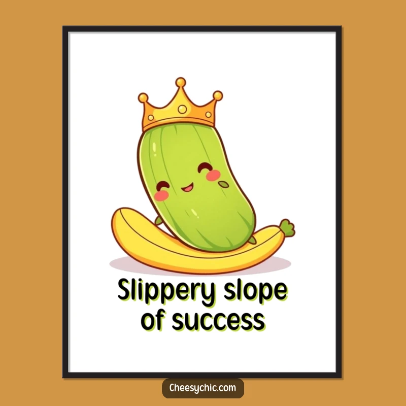 Free Printable Wall Art: Funny Pickle with Crown Slipping - Hilarious Downloadable Decor