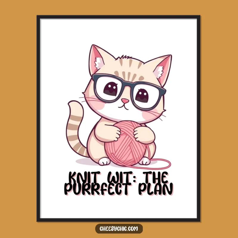 Free Printable Wall Art: Thoughtful Cat & Yarn, Funny Downloadable Art