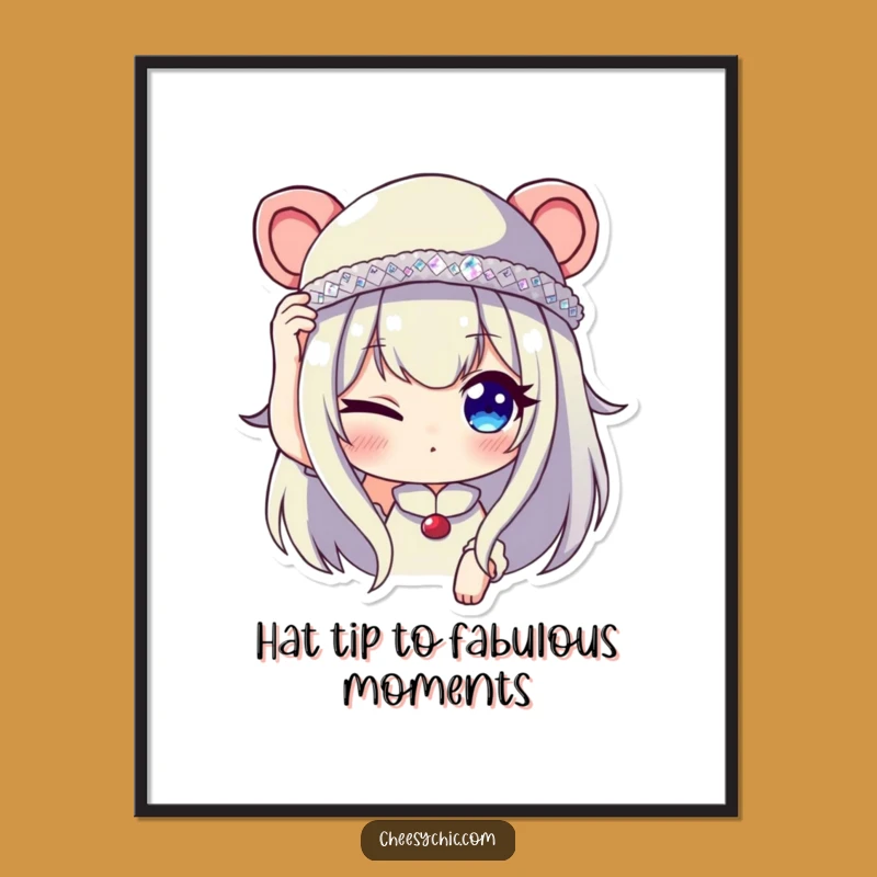 Free Printable Wall Art: Winking Character, Sequined Hat, Funny Downloadable Decor