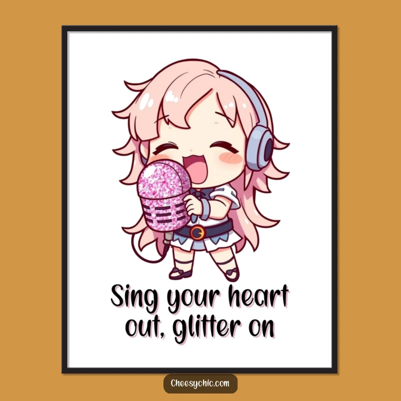 Showbiz Star Free Printable Wall Art: Glitter Mic Decor, Downloadable Art