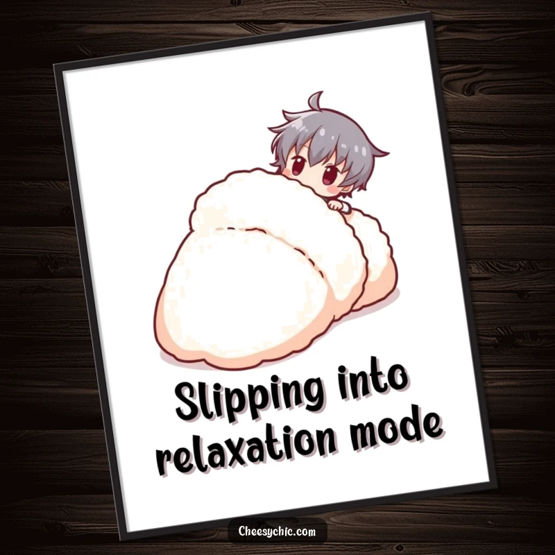 Funny Free Printable Wall Art: Stylized character playfully tripping over a giant fluffy slipper. Humorous downloadable decor.