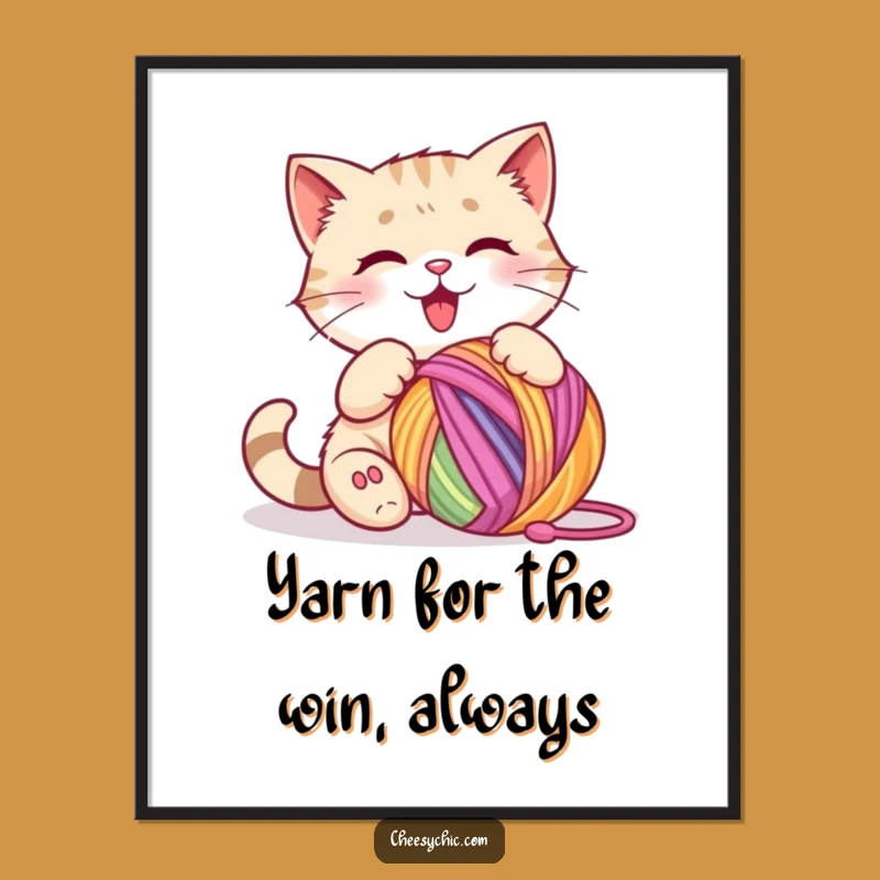 Free Printable Playful Cat Art: Yarn Ball Fun - Downloadable Whimsical Decor
