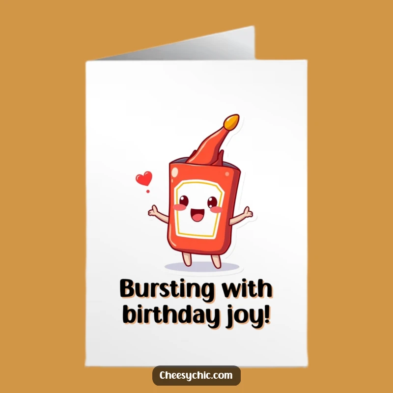 Free Printable Funny Birthday Card: Bursting Ketchup Packet Joy Downloadable