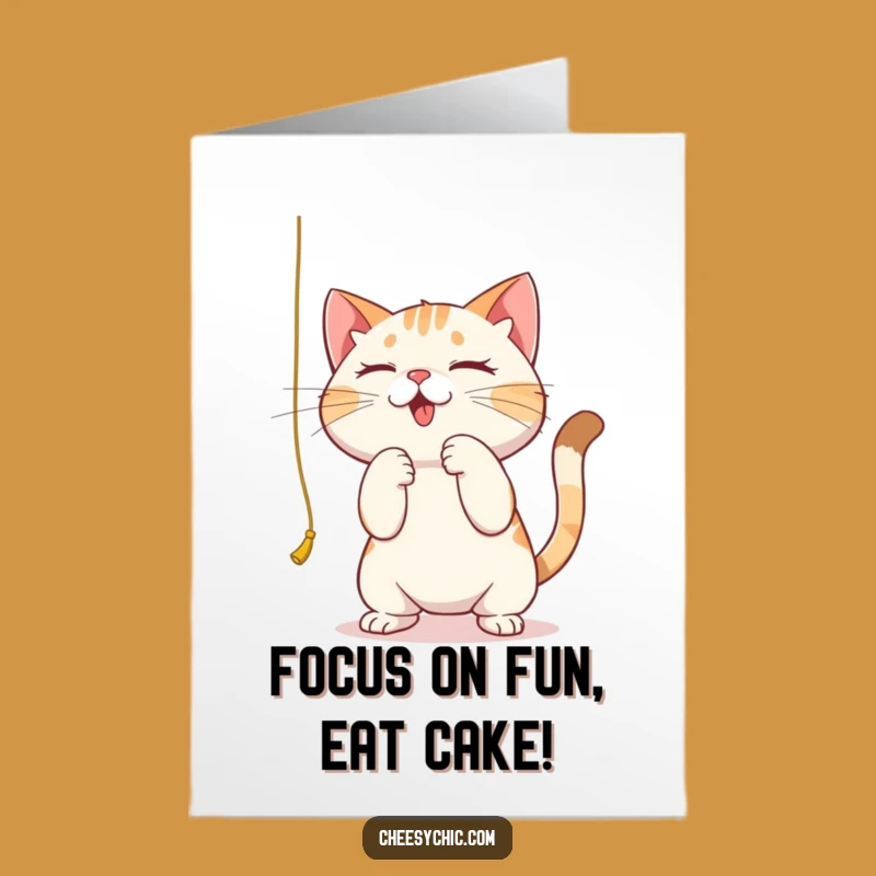 Free Printable Birthday Card: Focused Cat & String, Funny Downloadable Gift