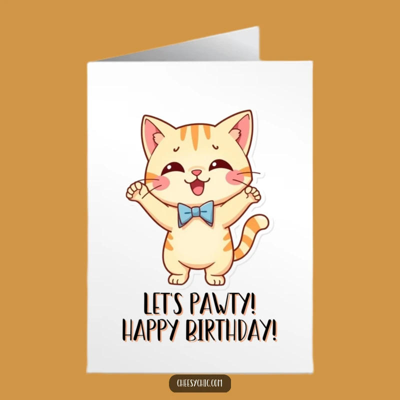 Free Printable Dancing Cat Birthday Card: Bow Tie Boogie - Downloadable Fun Gift