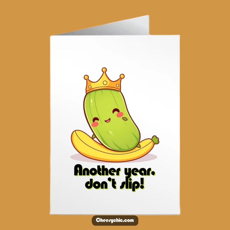 Free Printable Pickle Birthday Card: Funny Crowned Pickle Slipping - Hilarious Downloadable Gift