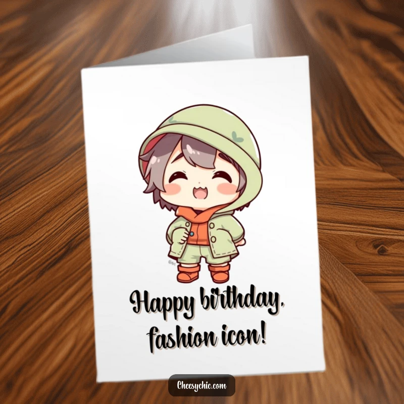 Funny Free Printable Birthday Card: A character in a wildly mismatched outfit beams with delight, perfect for a quirky celebration.