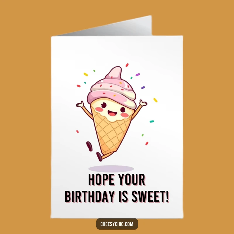 Free Printable Birthday Card: Cartwheeling Ice Cream Cone - Fun Sprinkle Joy! Downloadable Gift