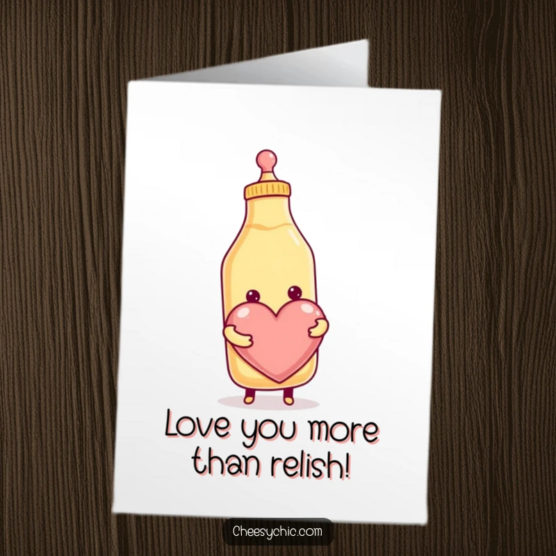 Funny Free Printable Birthday Card featuring a smiling condiment bottle squeezing a giant red heart, perfect for a loved one.