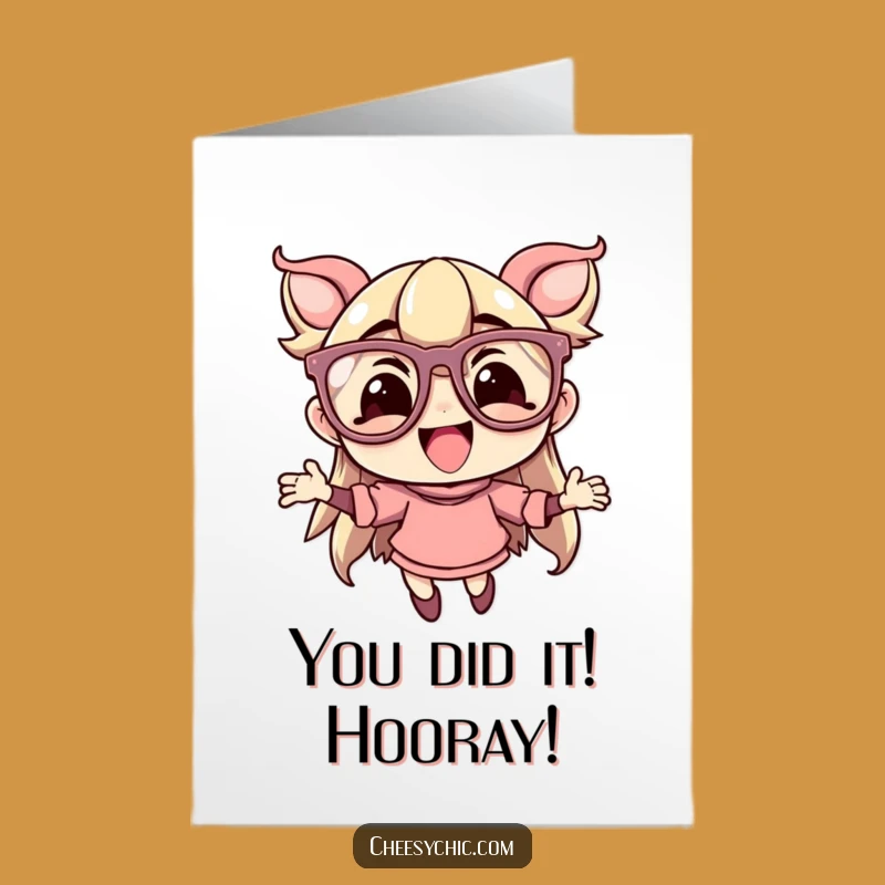 Free Printable Congrats Card: Delighted Character, Big Glasses, Funny Downloadable Greeting