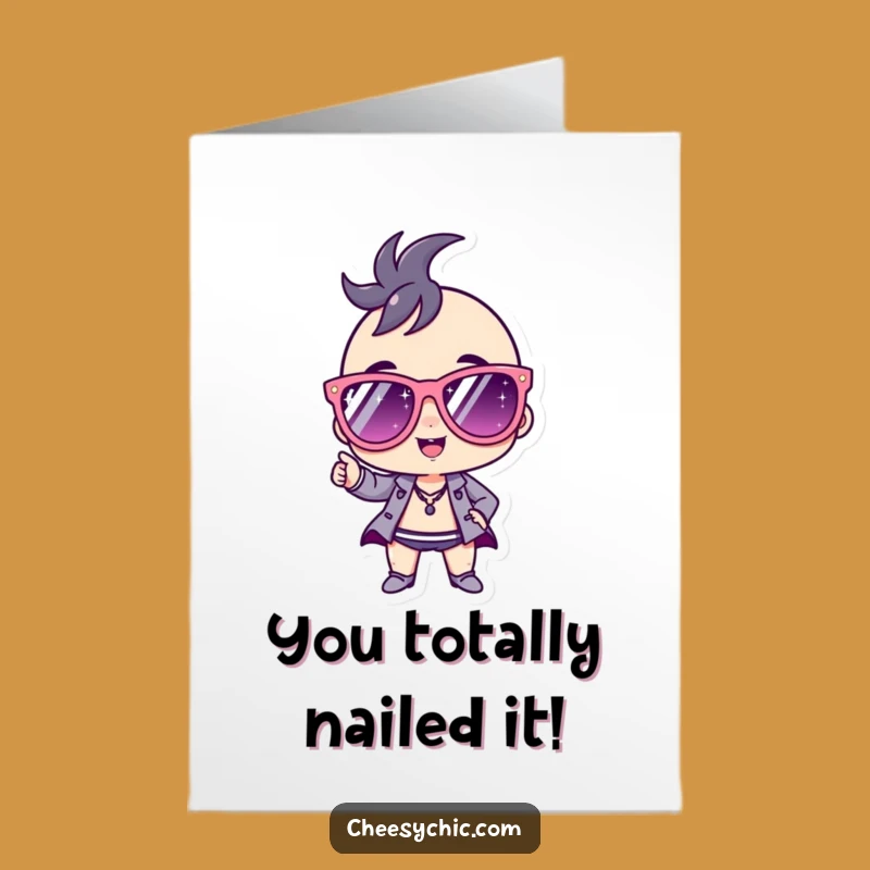 Free Printable Congrats Card: Funny Stylized Character, Sparkly Shades, DIY Gift