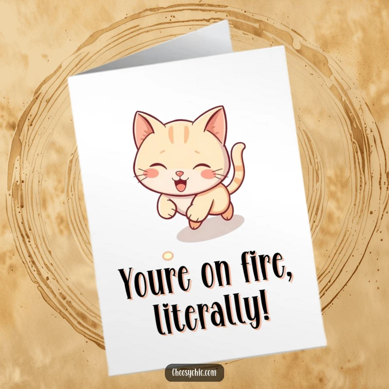 Funny Free Printable Congratulations Card: A cat gleefully chases a laser pointer dot, signifying a win.