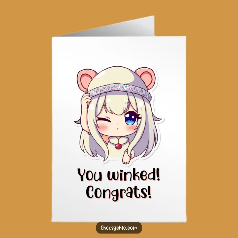 Free Printable Congrats Card: Winking Character, Sparkly Hat, Funny Downloadable