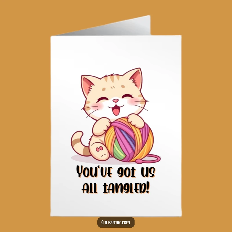 Free Printable Playful Cat Congrats Card: Yarn Victory - Downloadable Fun Gift