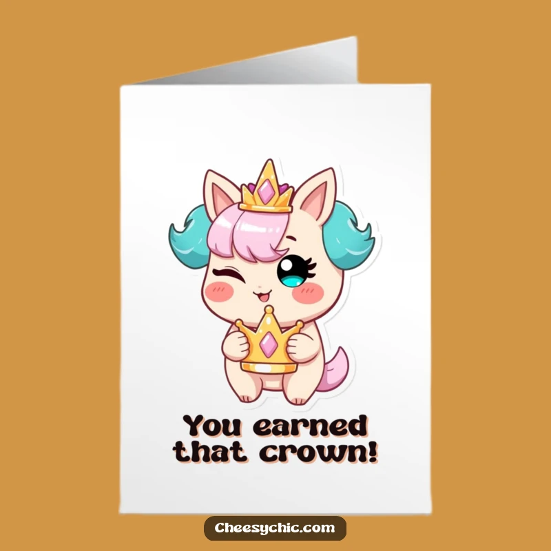Free Printable Congratulations Card: Winking Crown Character Funny Downloadable Gift