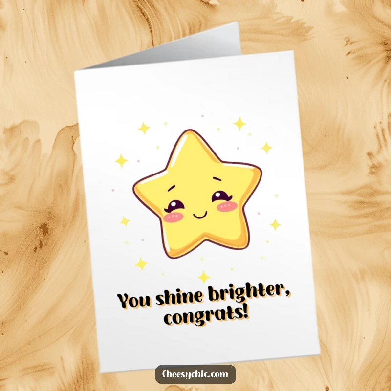 Funny free printable congratulations card: A happy giggling star showering everyone with tiny, celebratory sparkles.