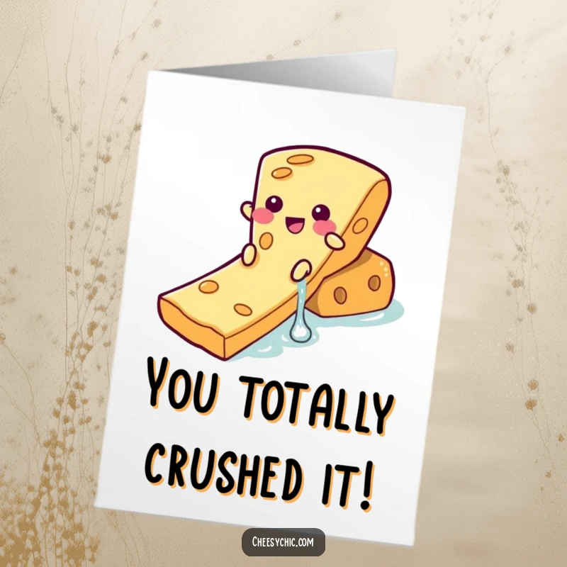 Funny Free Printable Congratulations Card: Cheerful cheese character having a blast sliding down a cracker like a waterslide.
