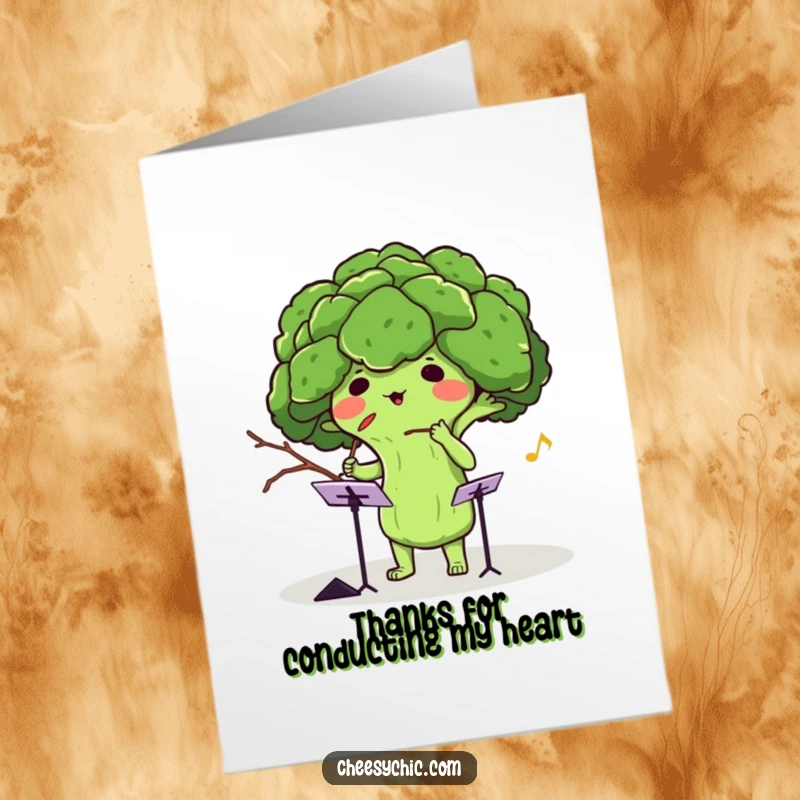 Funny Free Printable Thank You Card: A broccoli maestro conducting an imaginary orchestra, a unique way to say thanks.