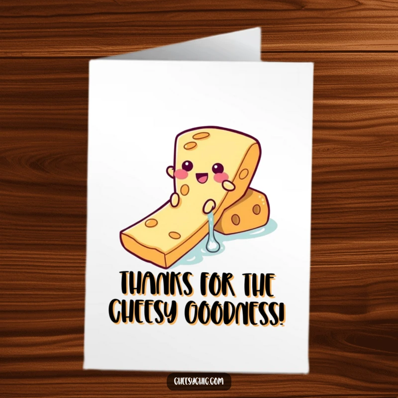 Funny Free Printable Thank You Card: Playful slice of cheese character enjoying a fun slide down a cracker.