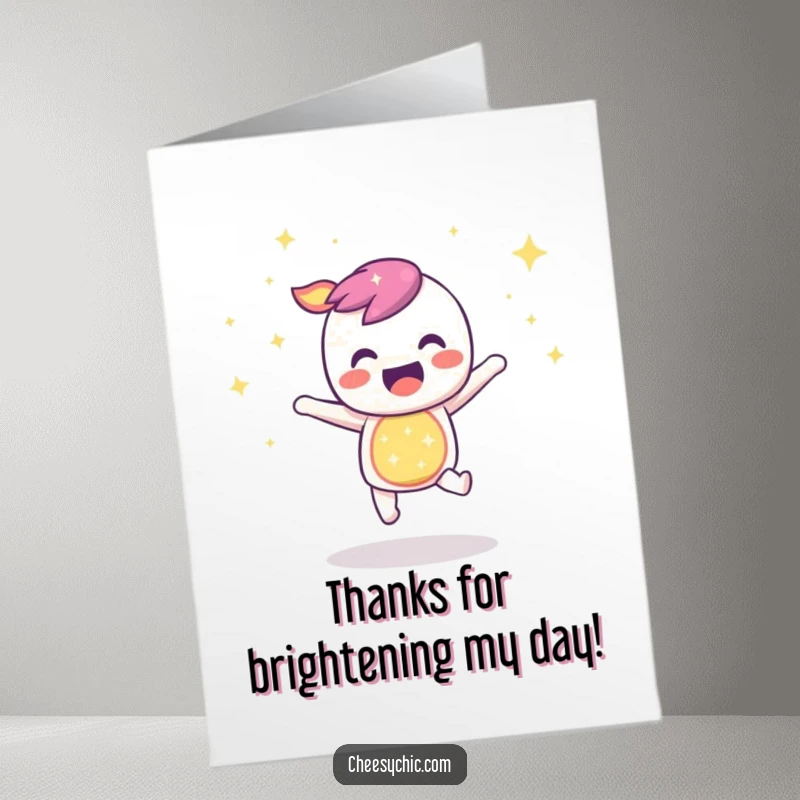 Funny Free Printable Thank You Card: A joyful rainbow character bouncing with infectious happiness, sending bright and colorful thanks.
