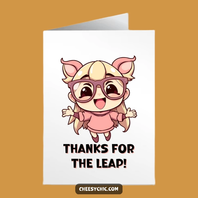 Free Printable Thank You Card: Grateful Leaping Character, Bold Glasses, Funny Design