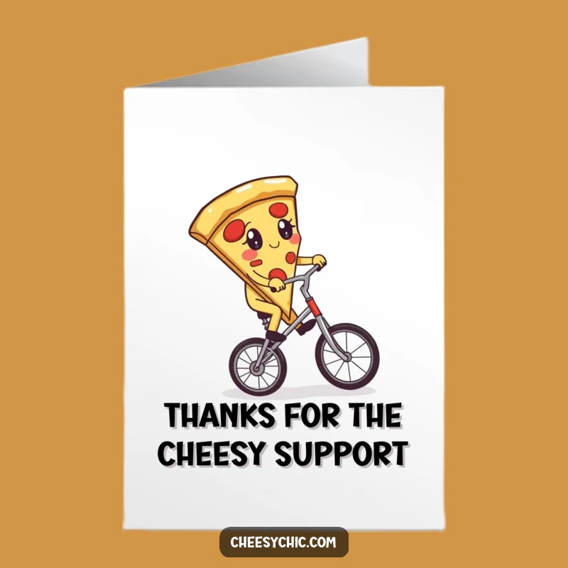 Free Printable Thank You Card: Pizza Unicyclist Saying Thanks - Funny Foodie Print at Home