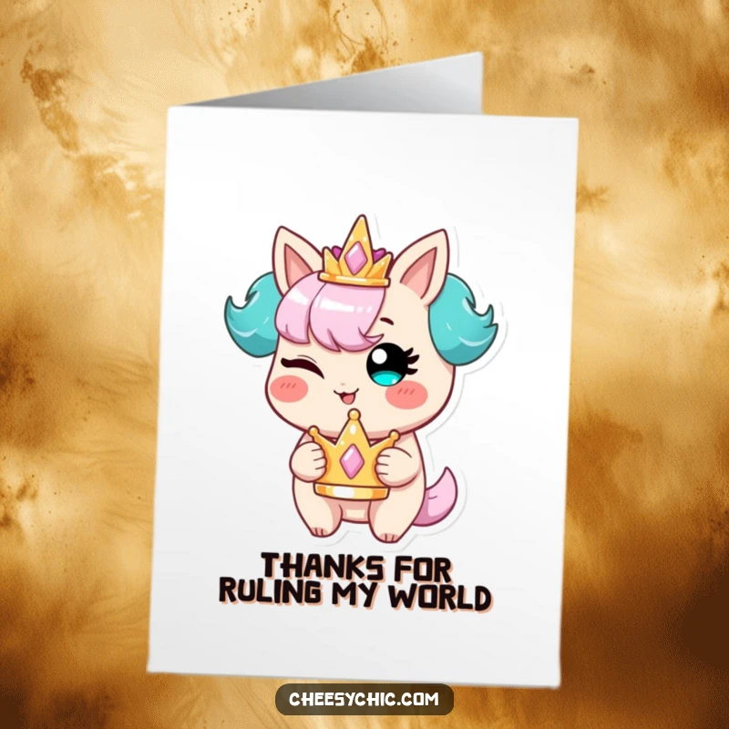 Funny Free Printable Thank You Card: Winking character with a tiny crown, offering a humorous thank you.