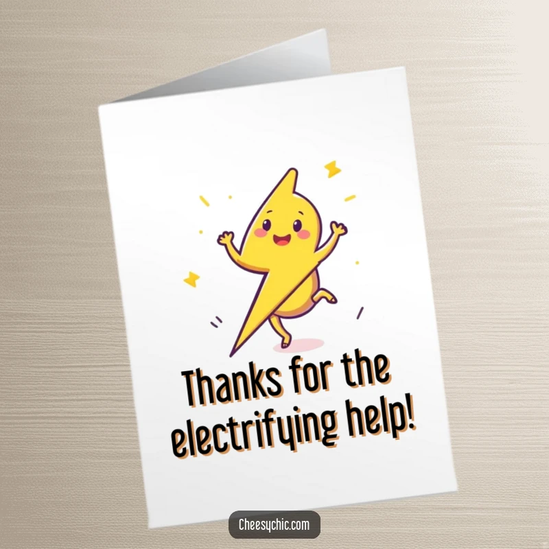 Funny free printable thank you card: A happy lightning bolt doing a cartwheel, delivering a zappy thank you with a smile.