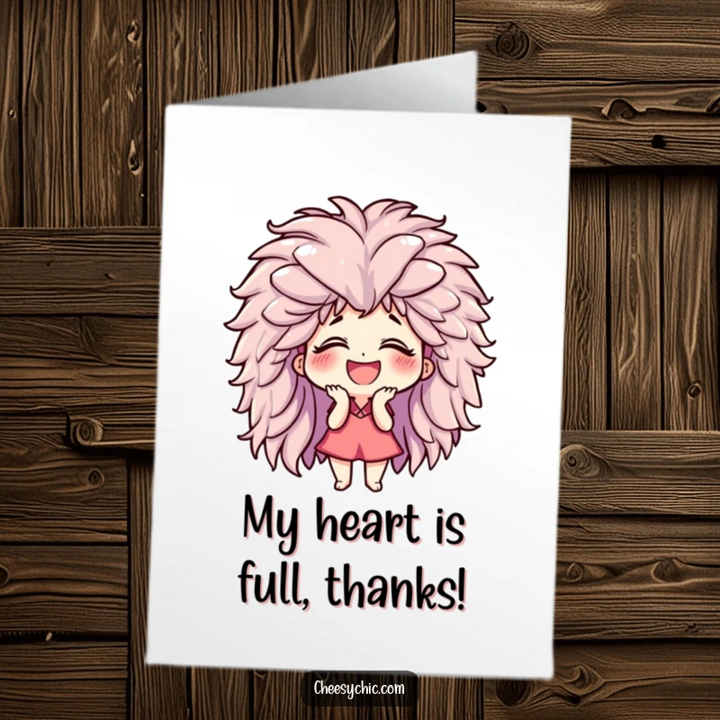Funny Free Printable Thank You Card: A character laughs uncontrollably under a massive wig, offering a humorous thank you.