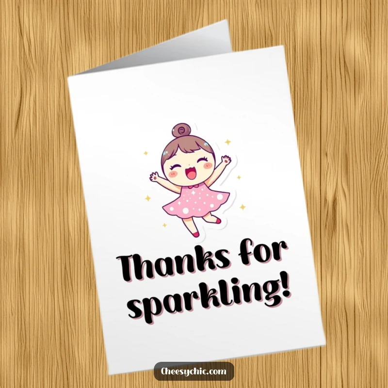 Funny Free Printable Thank You Card: Joyful Round Character in Sparkly Dress, Expressing Gratitude