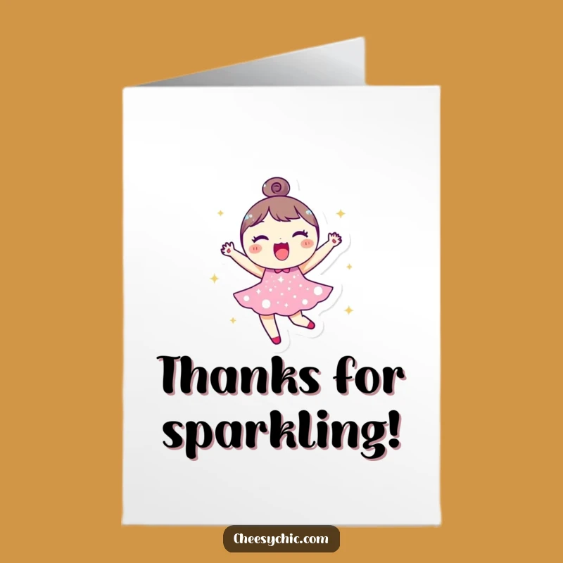 Free Printable Thank You Card: Grateful Bouncing Character, Sparkly Dress, Downloadable Design