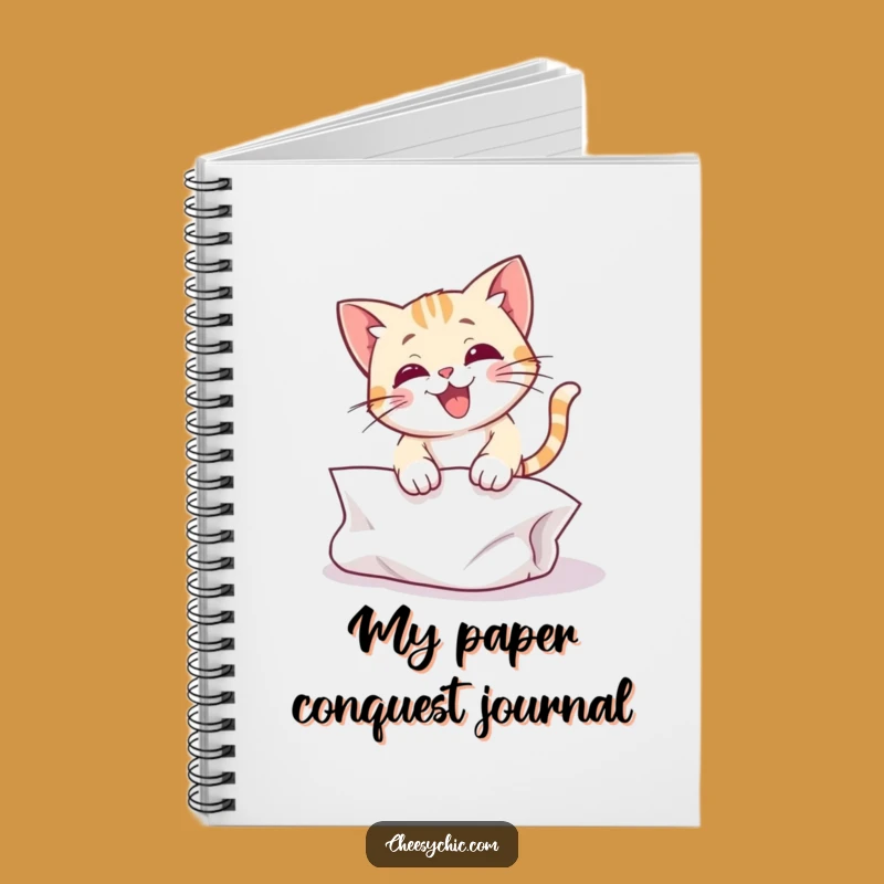 Funny Cat Pouncing Paper Notebook - Journal Your Thoughts with Feline Fun