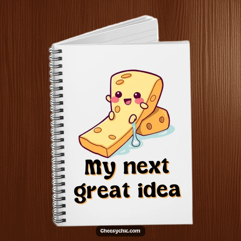 Funny Notebook with a design of a cheese slice character riding a cracker waterslide, great for jotting down funny thoughts.