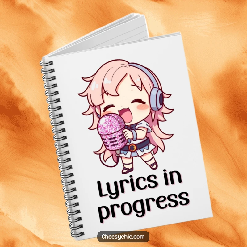 Funny Notebook: Character singing loudly with a large, glitter-covered microphone, ideal for notes and creative writing.