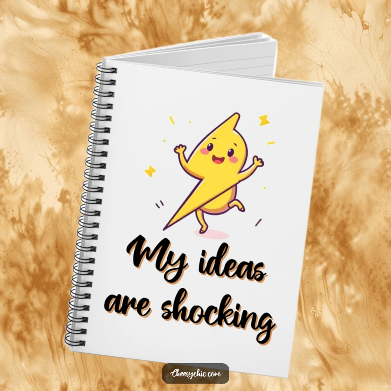 Funny Notebook with a happy lightning bolt doing a cartwheel, ideal for jotting down energetic ideas and notes.