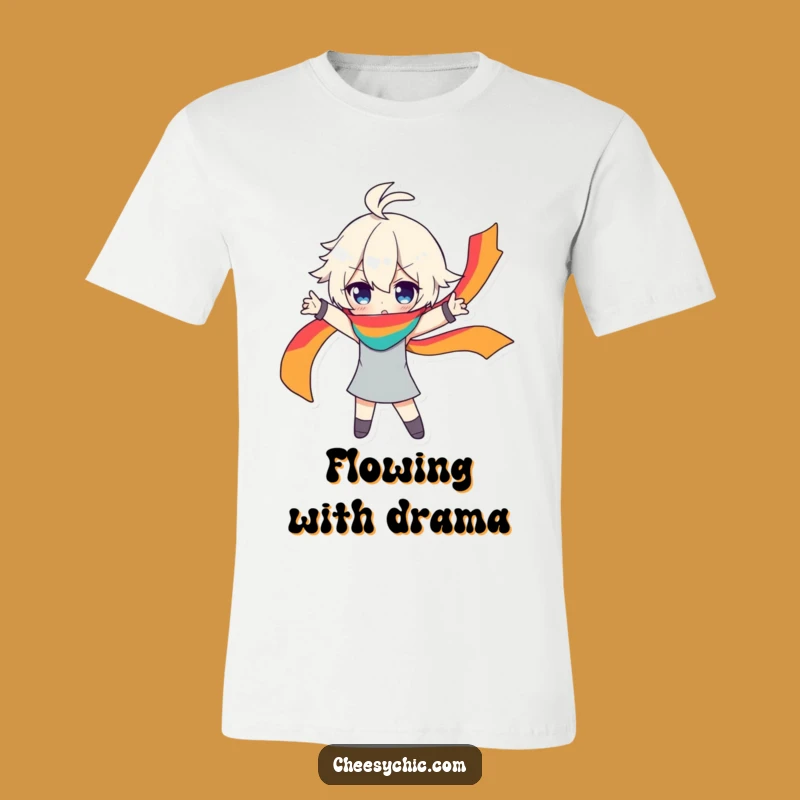 Funny Dramatic Character T-Shirt - Rainbow Scarf Pose for Fun Fashion
