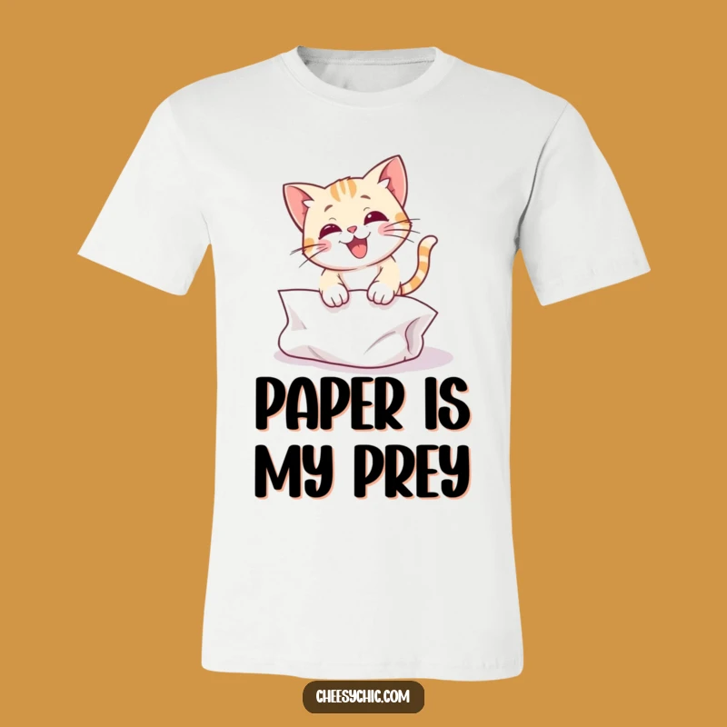 Funny Cat Pouncing Paper T-Shirt - Comical Cat Lover Apparel for Playful Souls