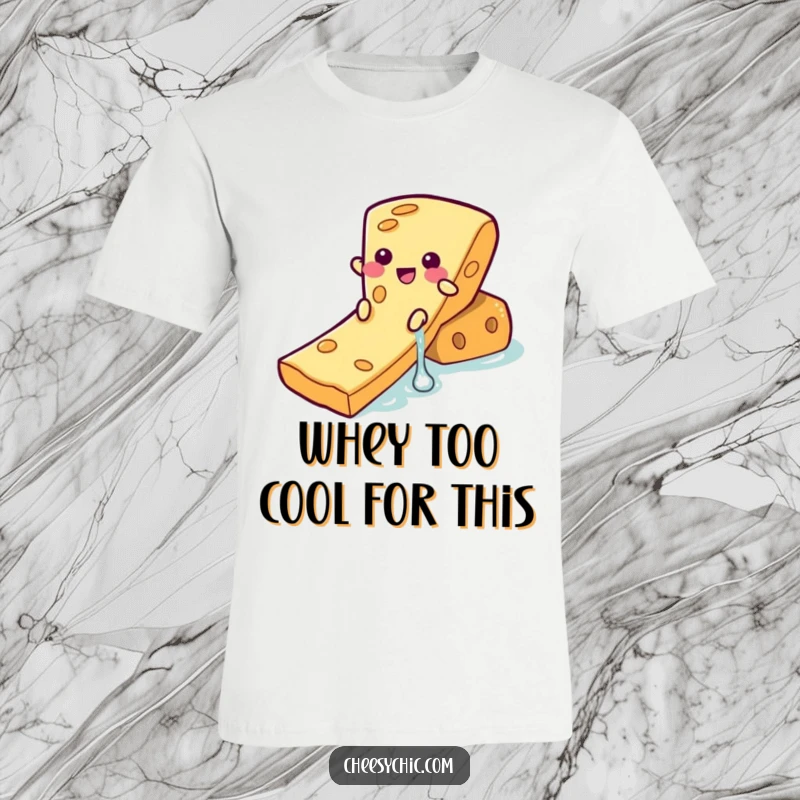 Funny T-Shirt showcasing a delighted cheese slice character on a waterslide adventure down a cracker, humorous food graphic.