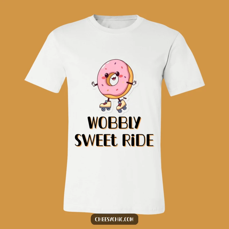 Funny Donut Roller Skates T-Shirt - Wobbly Charm Cartoon Tee