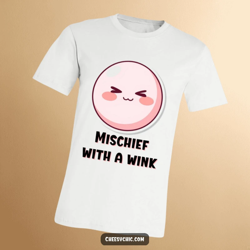 Funny T-Shirt: A round pink character with rosy cheeks winking mischievously. Great funny gift for playful people.