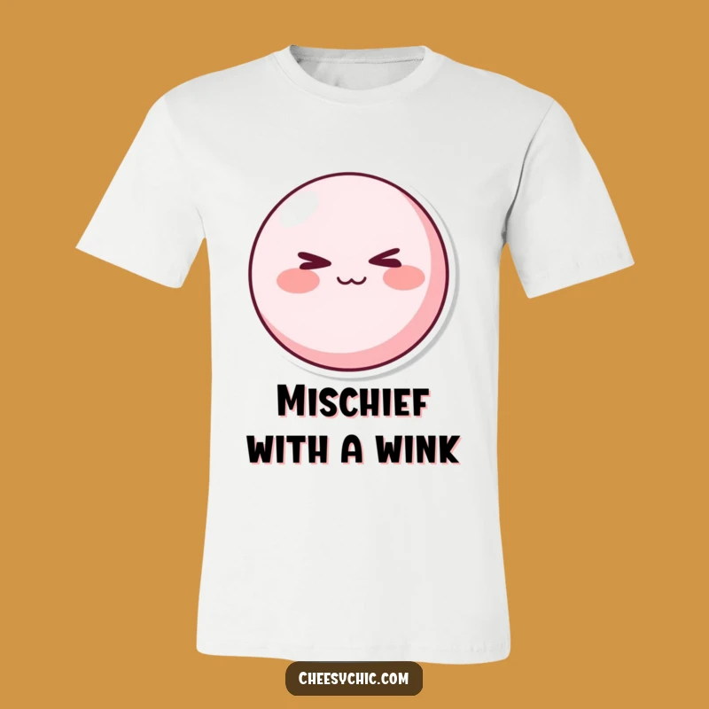 Funny Mischievous Pink Character T-Shirt - Cheeky Winking Wear for Fun Lovers